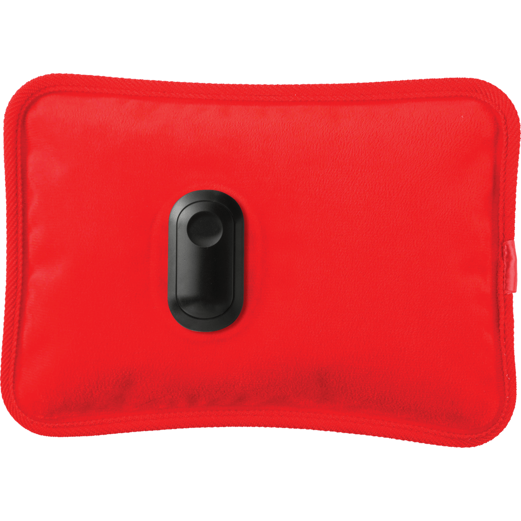 Elektra red hot water bottle with a black stopper for soothing warmth and comfort.