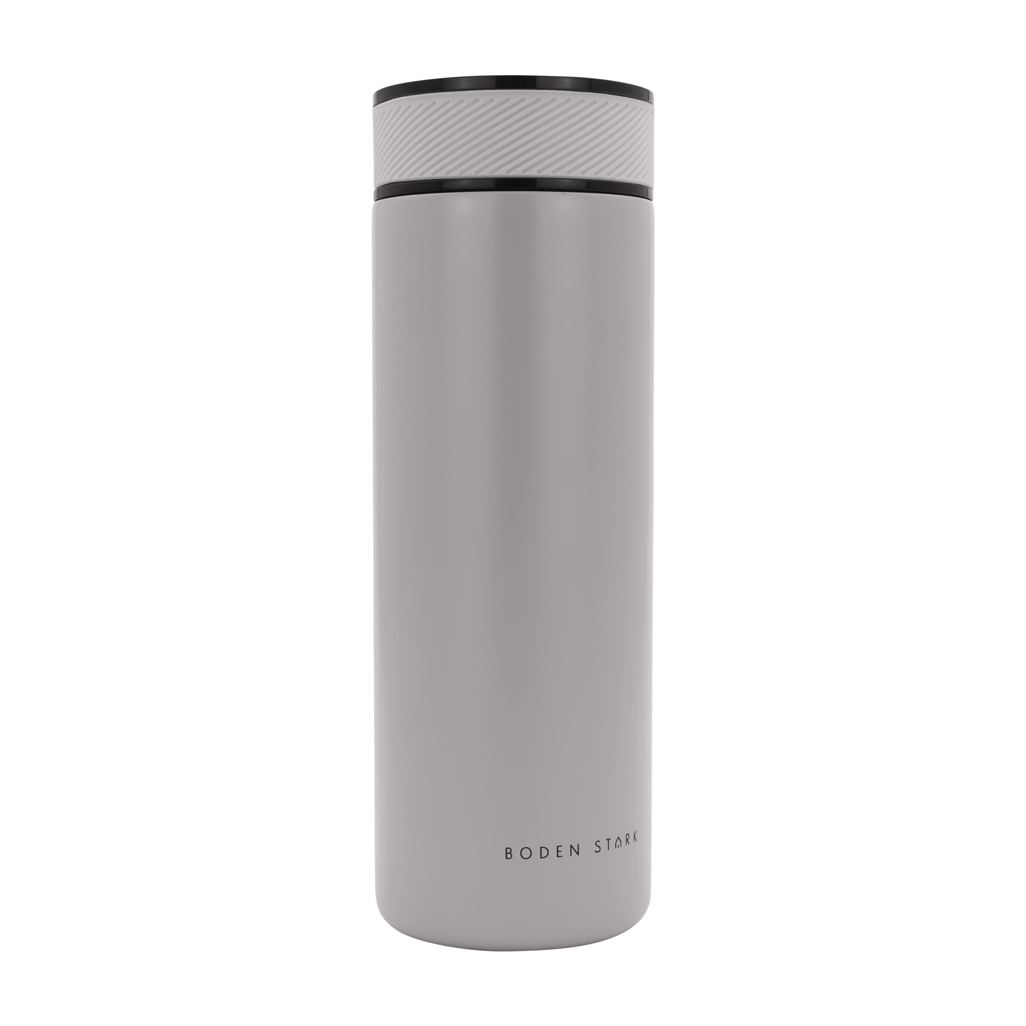 Boden Stark 650ml double-walled flask in grey with sleek design and stylish cap.