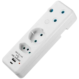 Switched 3-Way Schuko Adaptor with Type C + USB