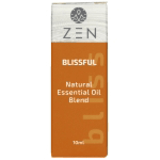 Zen Oil Blissful essential oil blend for relaxation and stress relief in a sleek package.