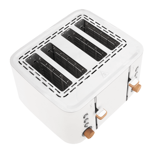 Boden Stark Anson Collection 4 Slice SS Toaster in White with red oak knobs and 7 browning levels.