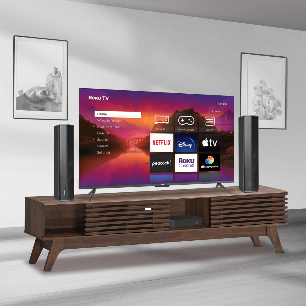 Everfurn Catalina Large TV Stand, High Pressure Laminate, Solid Wood Legs, With Storage