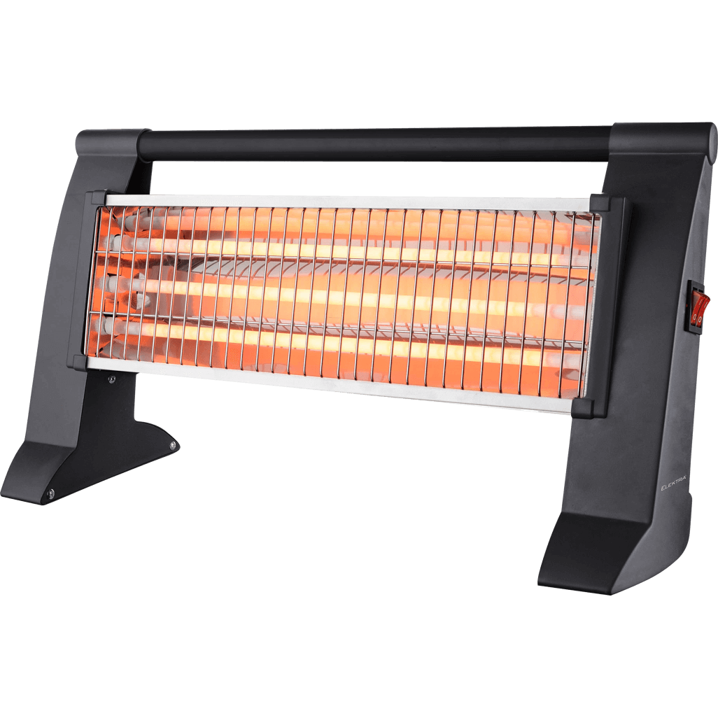 Elektra 3 Bar Heater, compact and lightweight, perfect for small spaces with safety tip-over switch and carry handle.