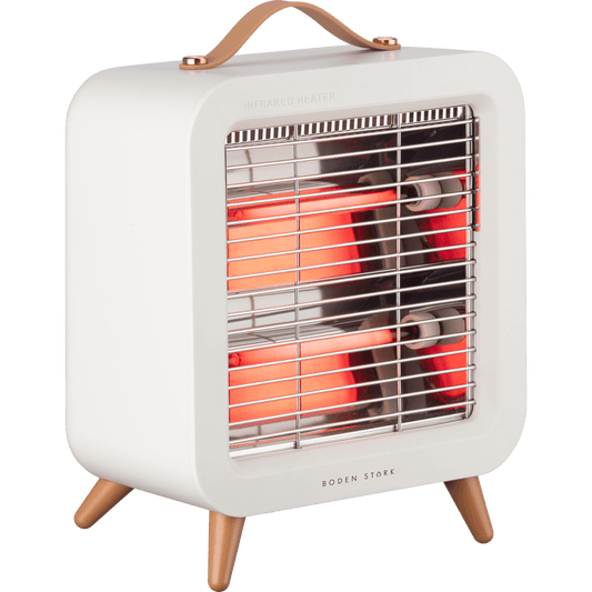 Boden Stark Infrared Bar Heater with stylish design, showcasing its efficient heating elements and elegant legs.
