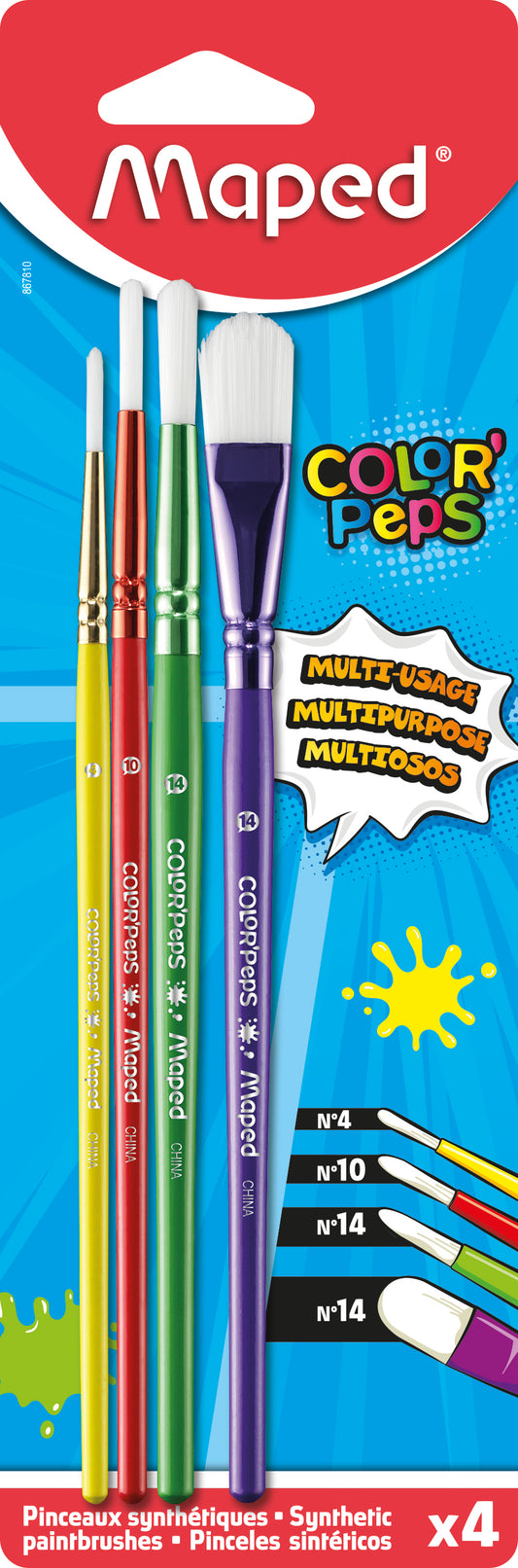 MAPED Synthetic Paint Brushes 4's - Round #4/10 + #14Flat