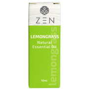 Zen Oil Lemongrass essential oil packaging, 10ml, promotes relaxation and calm for a peaceful atmosphere.