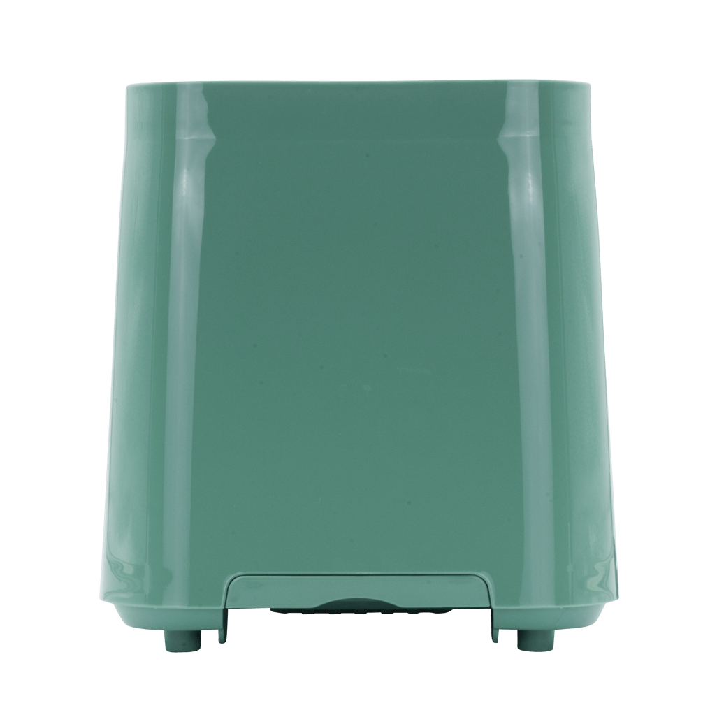 Front view of ELEKTRA 2 Slice Toaster in green, featuring a sleek plastic housing with stainless steel accents.