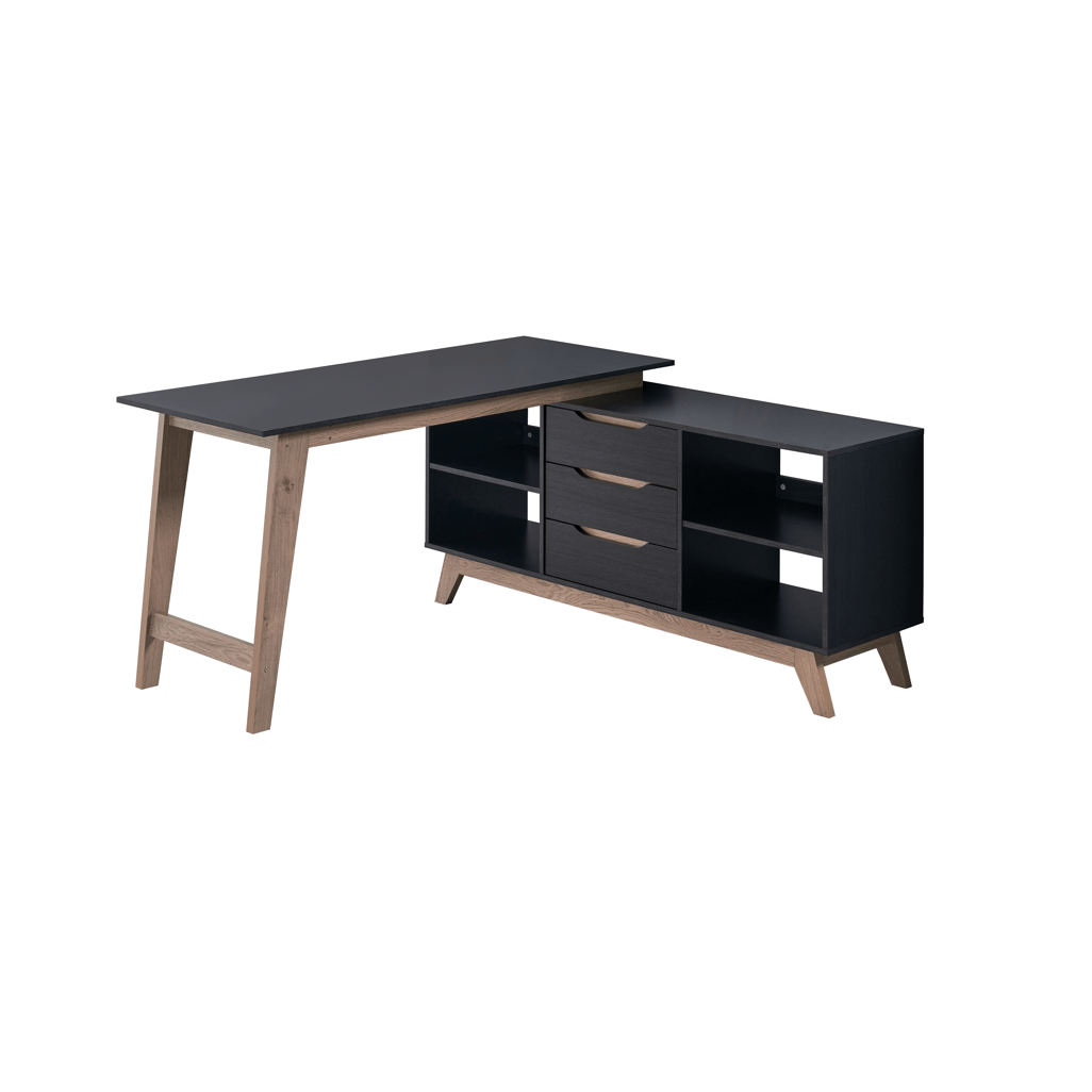 Everfurn Premium Lunar Office Desk - Black, L-Shaped Desk, With Storage - Box 1 of 2