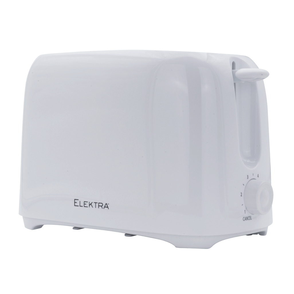 ELEKTRA Basic 700W 2 Slice Toaster in white with 6 level browning control for customizable toasting.