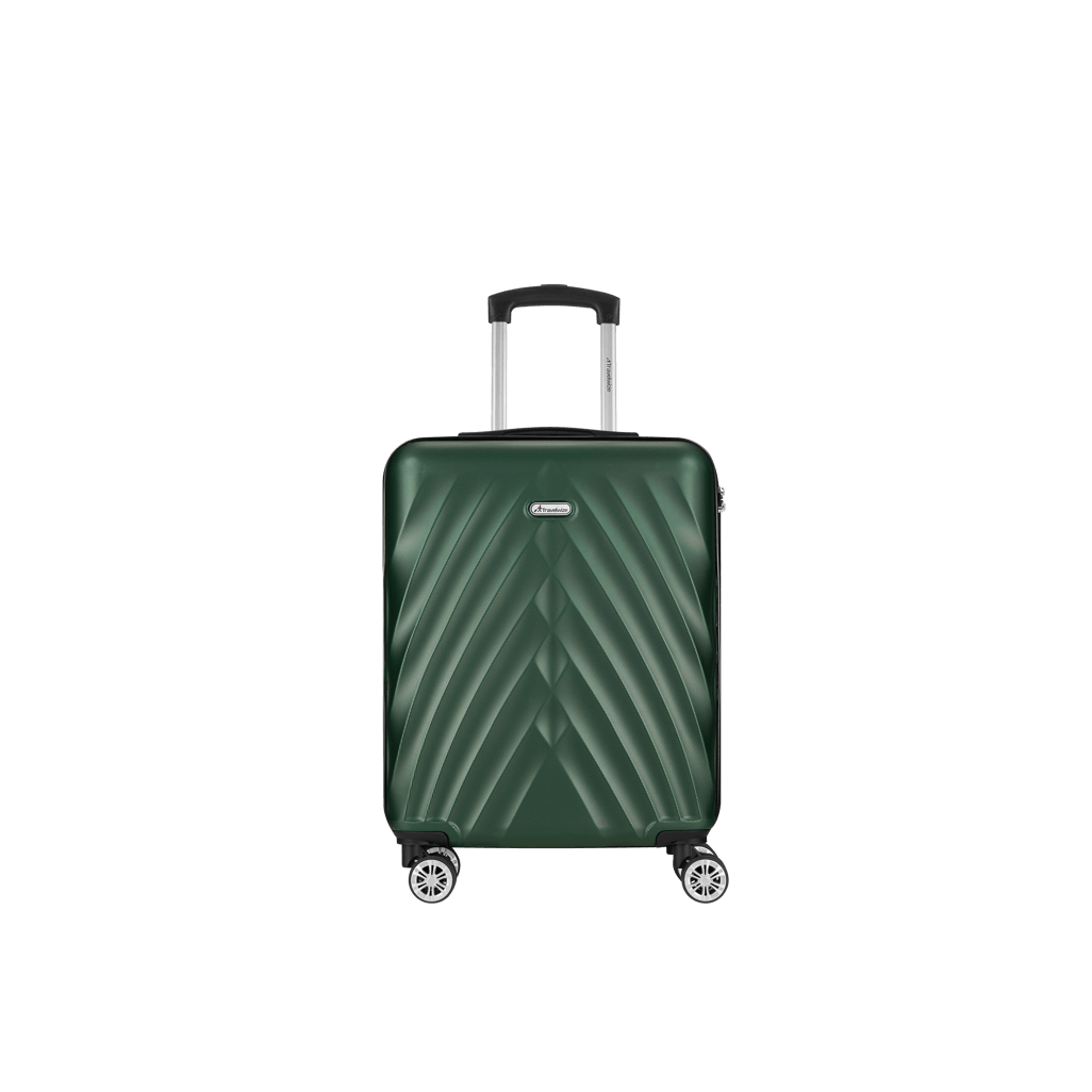 Travelwize Terra 77cm ABS spinner luggage in green with 4 wheels and unique design, perfect for travel.