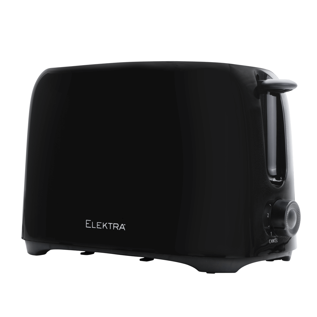 ELEKTRA Basic 700W 2-Slice Toaster in black, featuring 6 browning levels and a durable plastic housing.