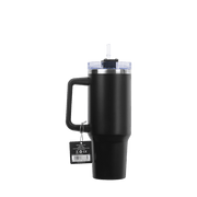 Boden Stark 1200ml Travel Mug in black, featuring a sturdy handle and clear lid for on-the-go beverages.