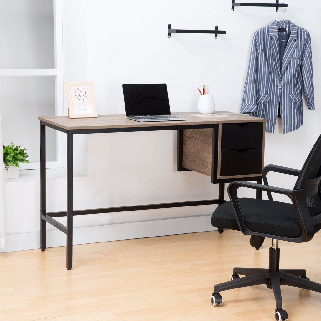 Everfurn Rampart Office Desk with Two Drawers, Powder Coated Steel, Adjustable Feet