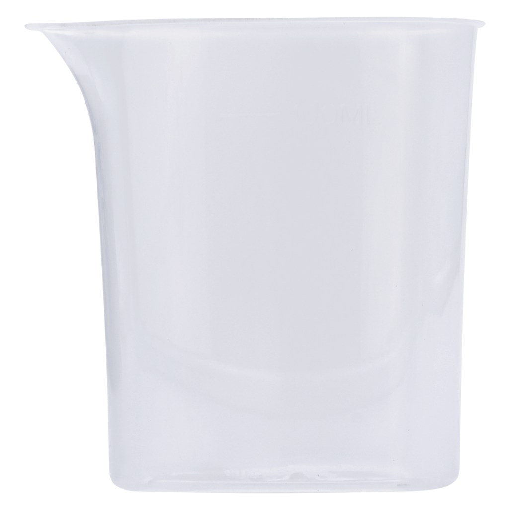 Transparent measuring cup for accurate liquid measurement in cooking and baking, made of durable plastic.