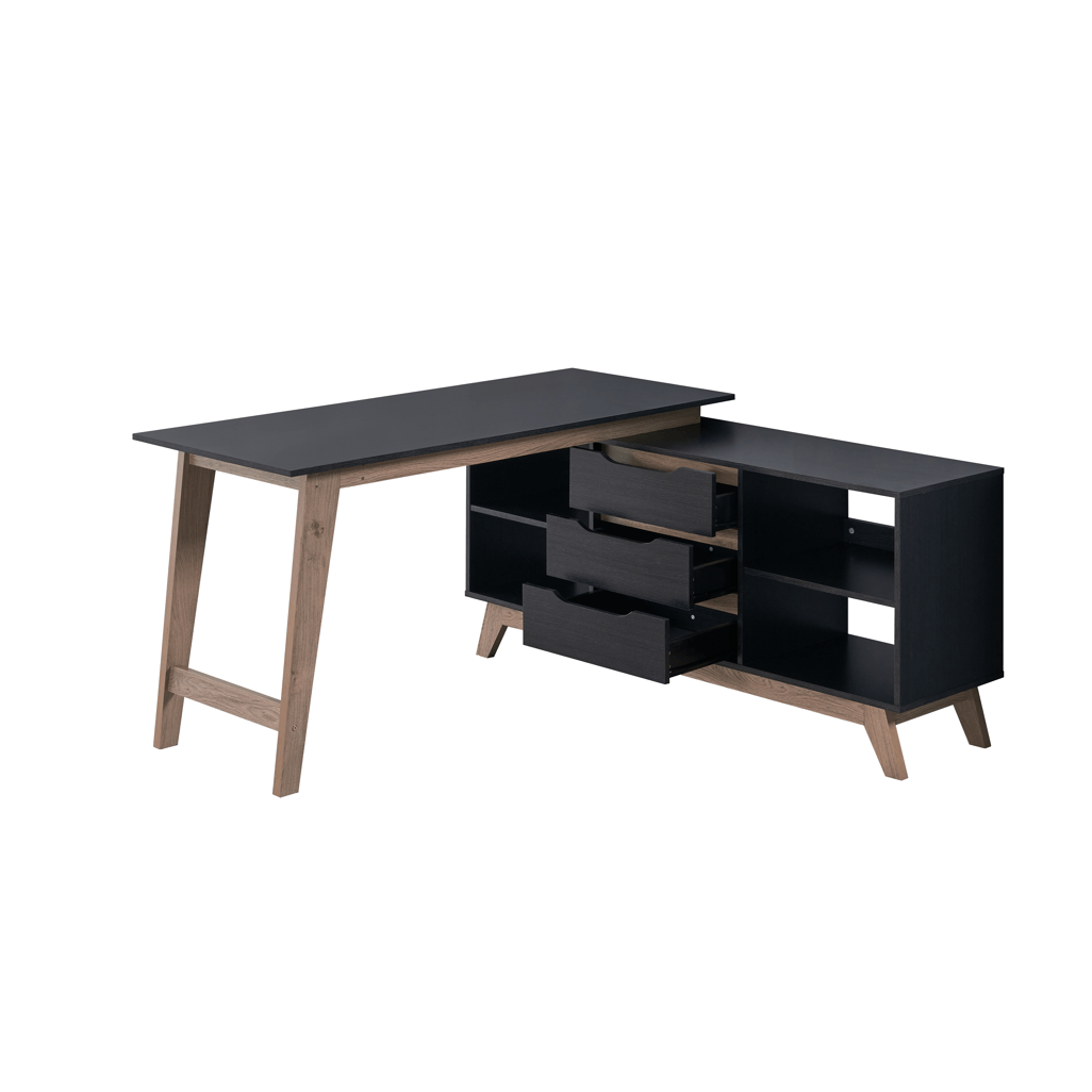 Everfurn Premium Lunar Office Desk - Black, L-Shaped Desk, With Storage - Box 2 of 2