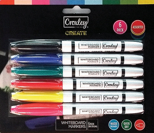 CROXLEY CREATE Whiteboard Markers pack of 6 Assorted Colours