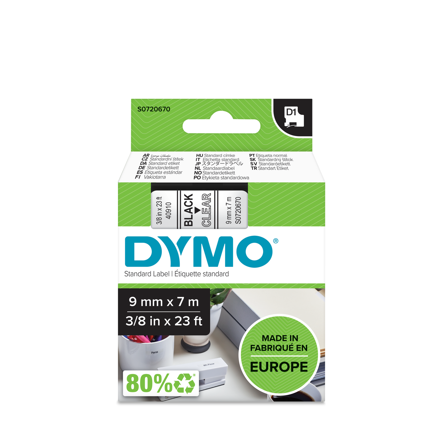 DYMO D1 Labelling Tape -  Removable Polyester - Black on Red - 9mmx7m