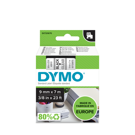 DYMO D1 Labelling Tape -  Removable Polyester - Black on Red - 9mmx7m