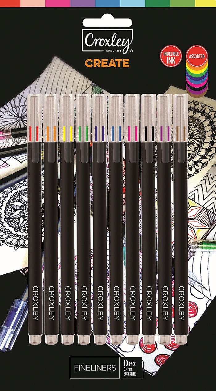 CROXLEY CREATE Fine Liners Assorted Colours pack of 10