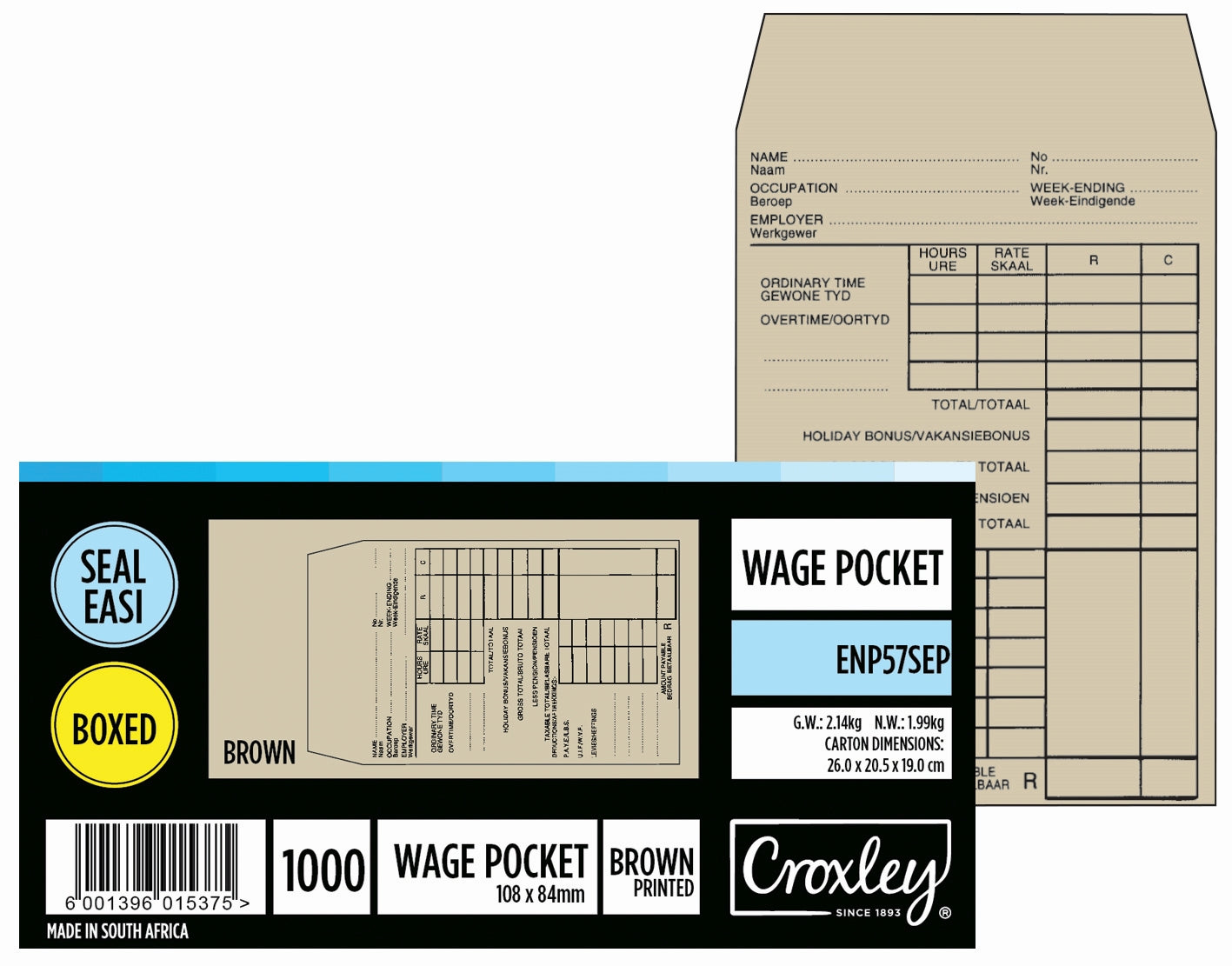CROXLEY JD57SEP  Printed Wage Pocket - Latex Seal Easi No.57 - 108x84 (Box of 1000)