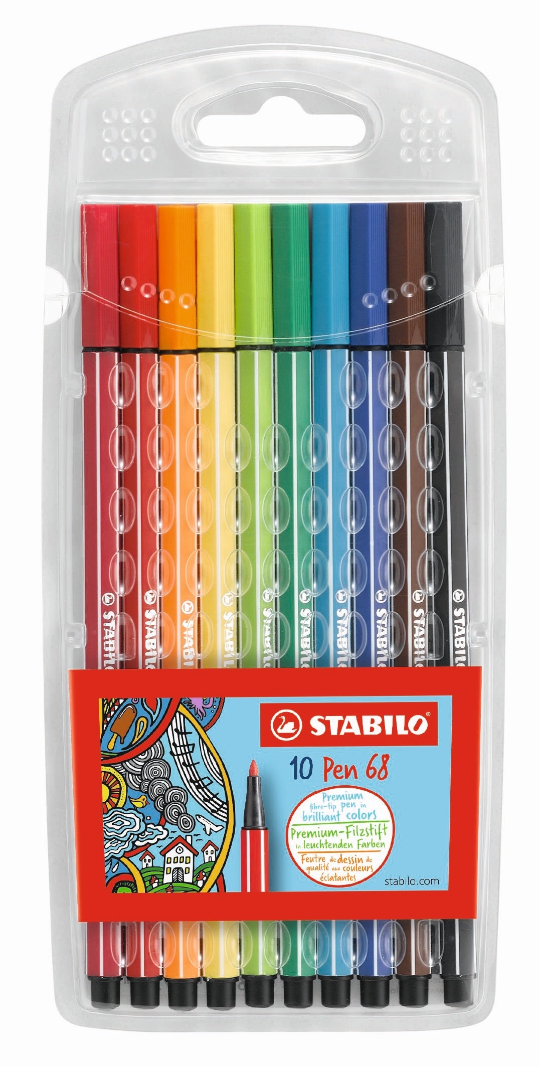 STABILO Pen 68 Wallet of 10 Assorted Colours