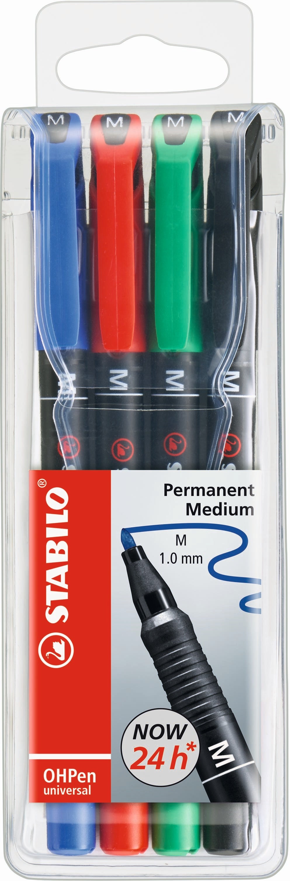 STABILO OH Pen Permanent Medium Assorted Colours Wallet of 4