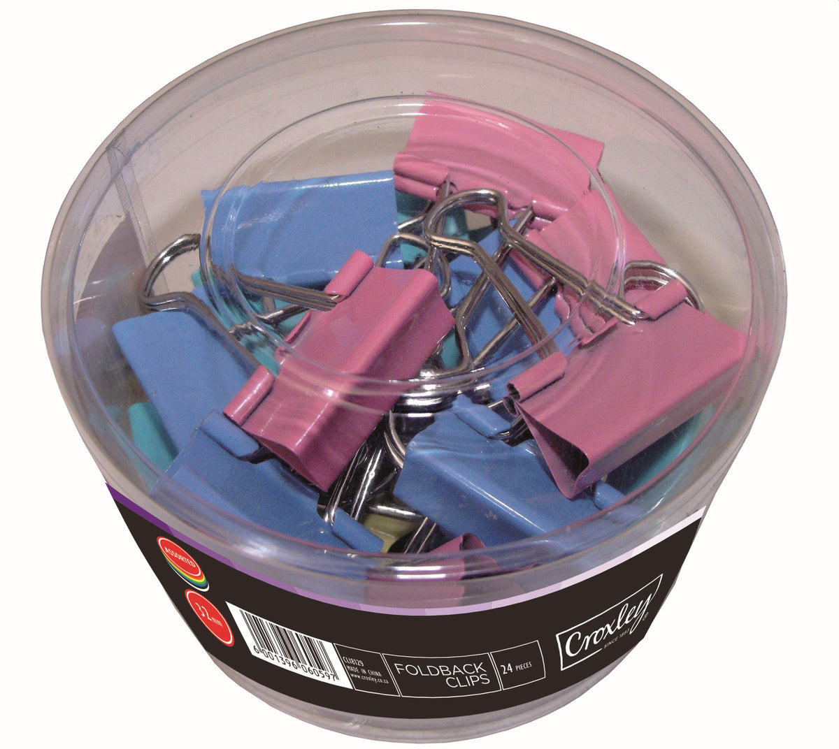CROXLEY 32mm Fold Back Clip Assorted Pack of 24's