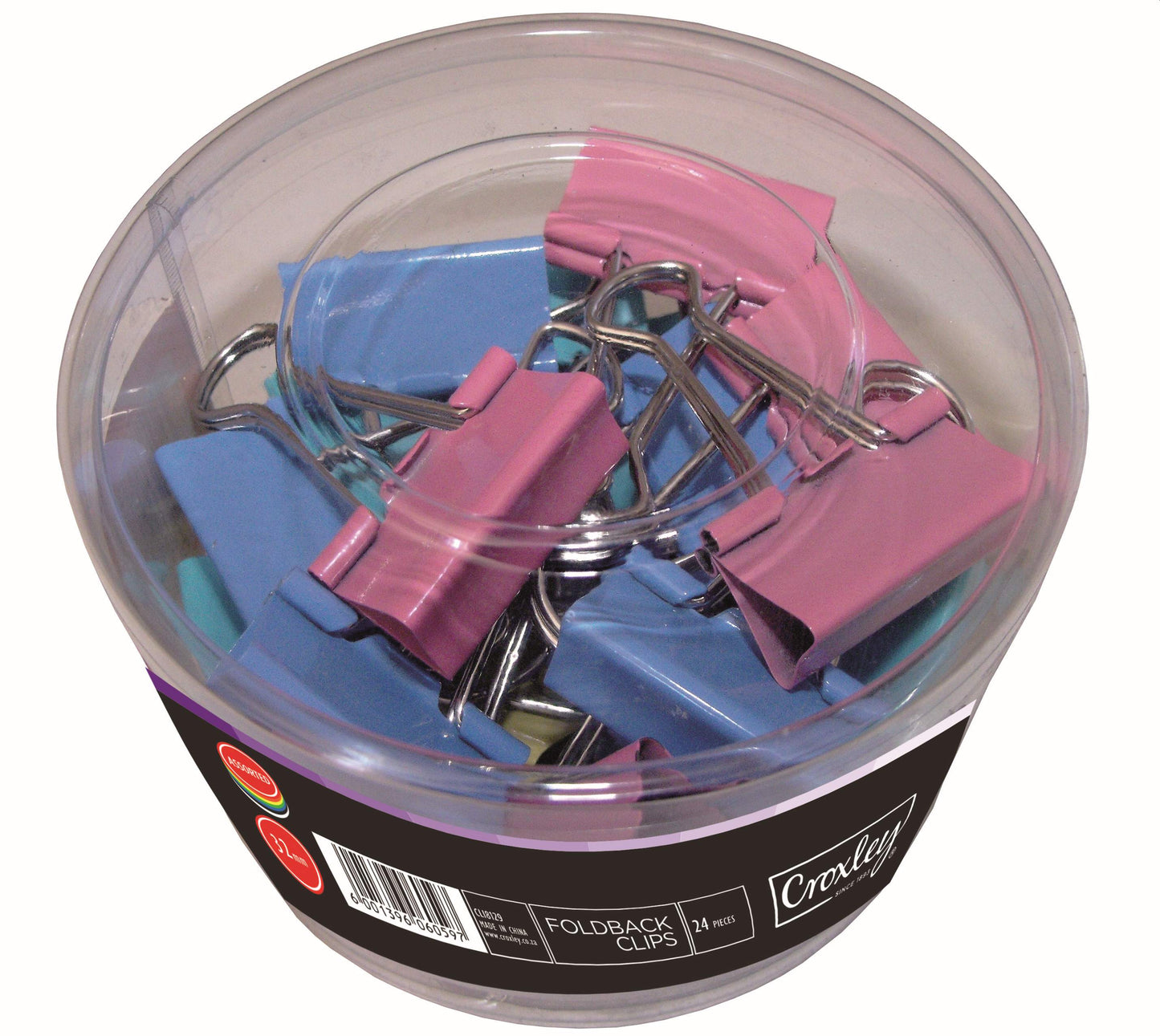 CROXLEY 32mm Fold Back Clip Assorted Pack of 24's