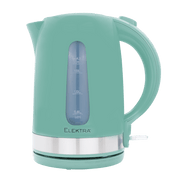 ELEKTRA 2200W green plastic kettle with stainless steel base and water level indicator, 1.7L capacity.