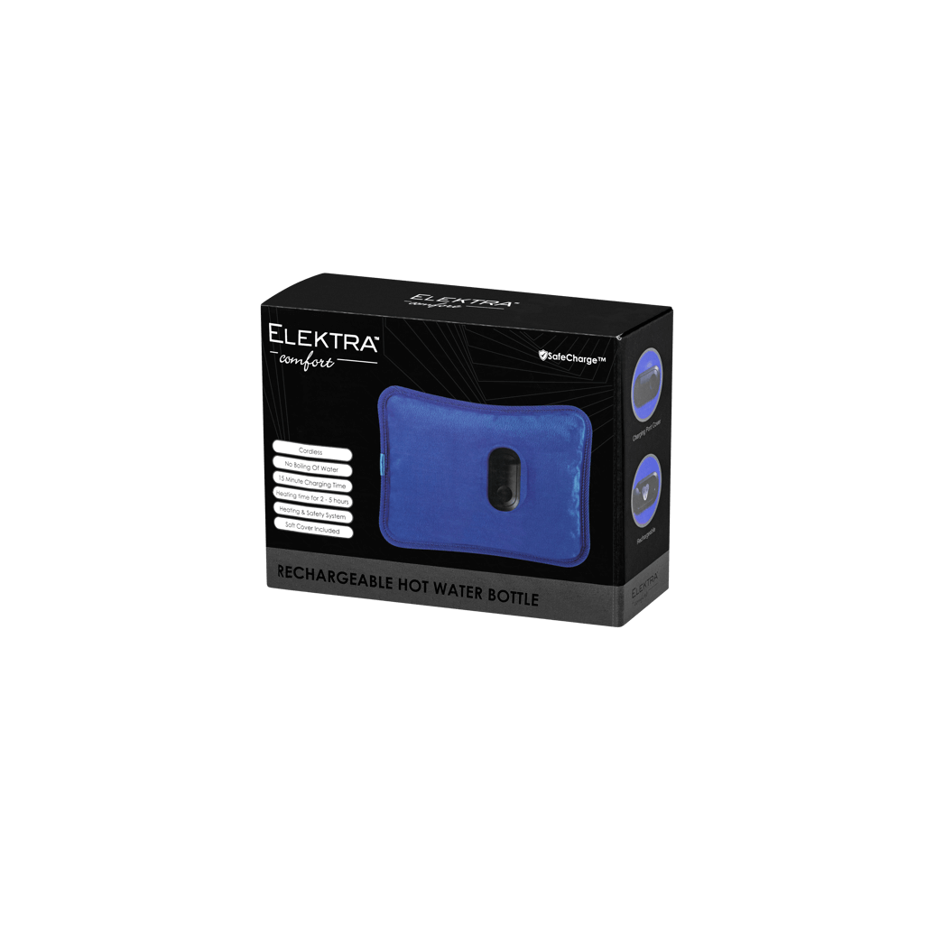 Elektra Blue Hot Water Bottle rechargeable with comfortable exterior packaging.