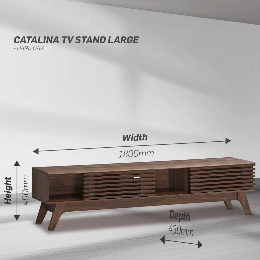 Everfurn Catalina Large TV Stand, High Pressure Laminate, Solid Wood Legs, With Storage