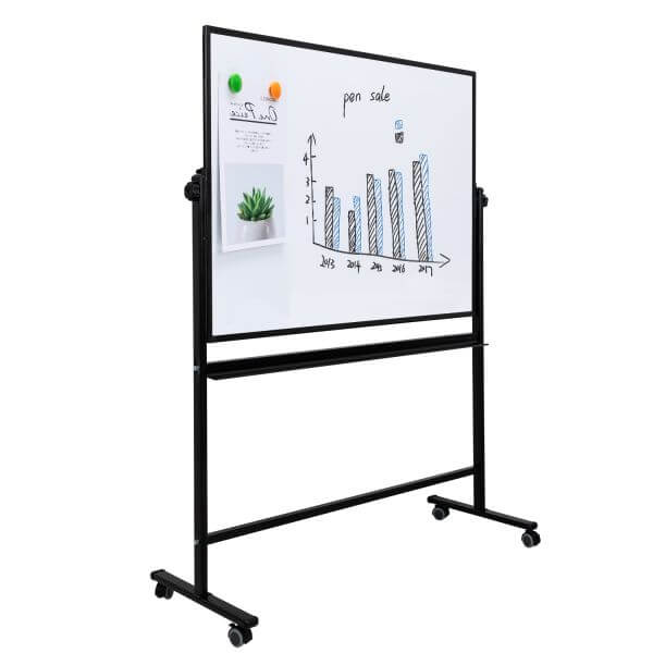 Mobile Whiteboard 900x1200mm Aluminium Frame Lock Function Black