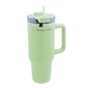 Boden Stark 1200ml travel mug in green, featuring a straw and ergonomic handle, ideal for on-the-go hydration.