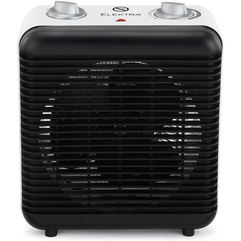 Elektra Square Fan Heater with adjustable thermostat and two heat settings for efficient heating.