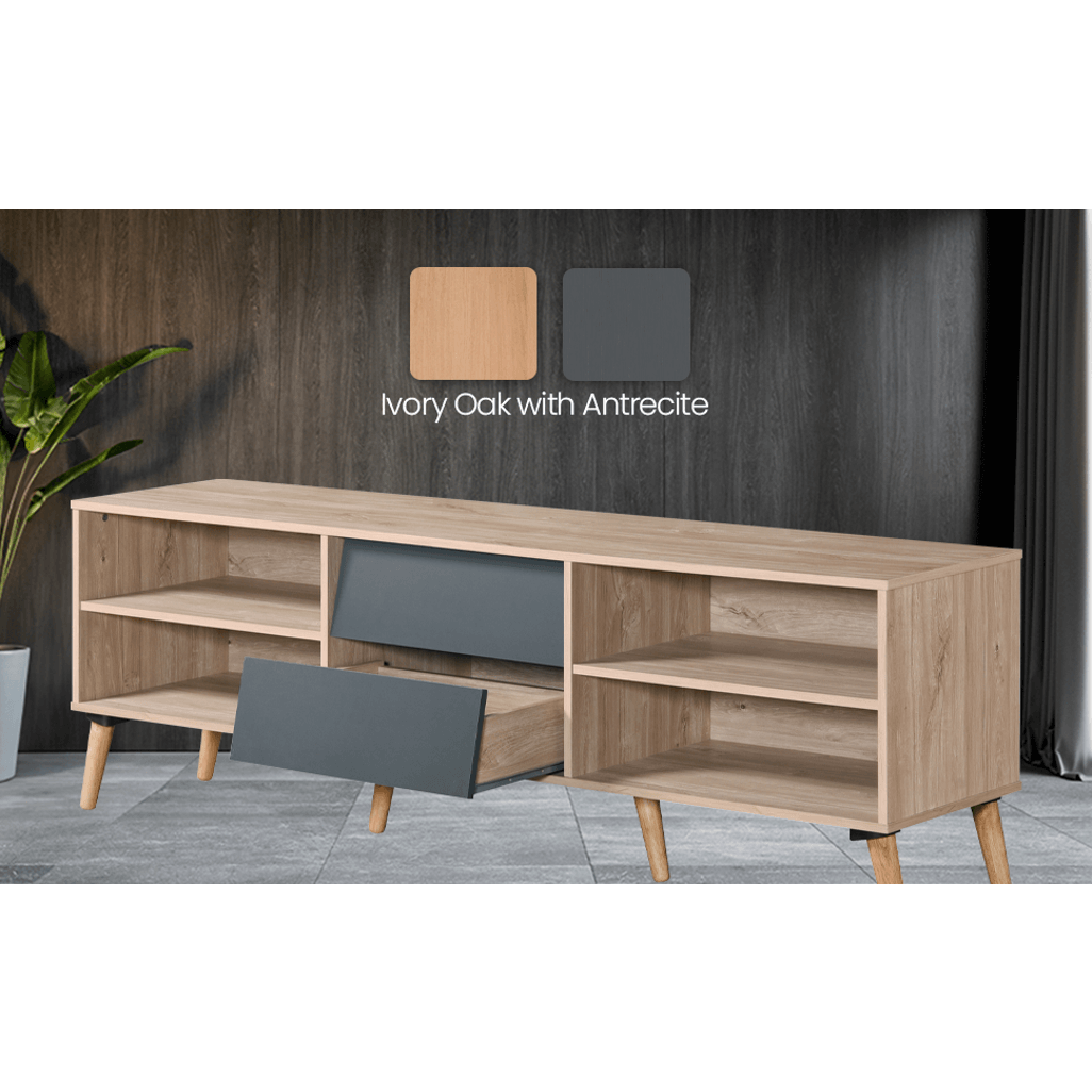 Everfurn Everest Tall TV Stand, 2 Drawers