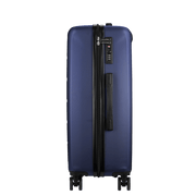 Travelwize Maple ABS 65cm spinner luggage in navy with four wheels and a secure lock system.