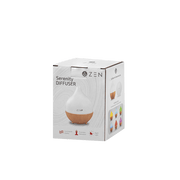 Zen Serenity Diffuser in white packaging, showcasing its elegant design and functionality for aromatherapy.