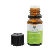 Zen Oil Lemongrass essential oil bottle, 10 ml, promoting relaxation and soothing aroma, ideal for diffusers.