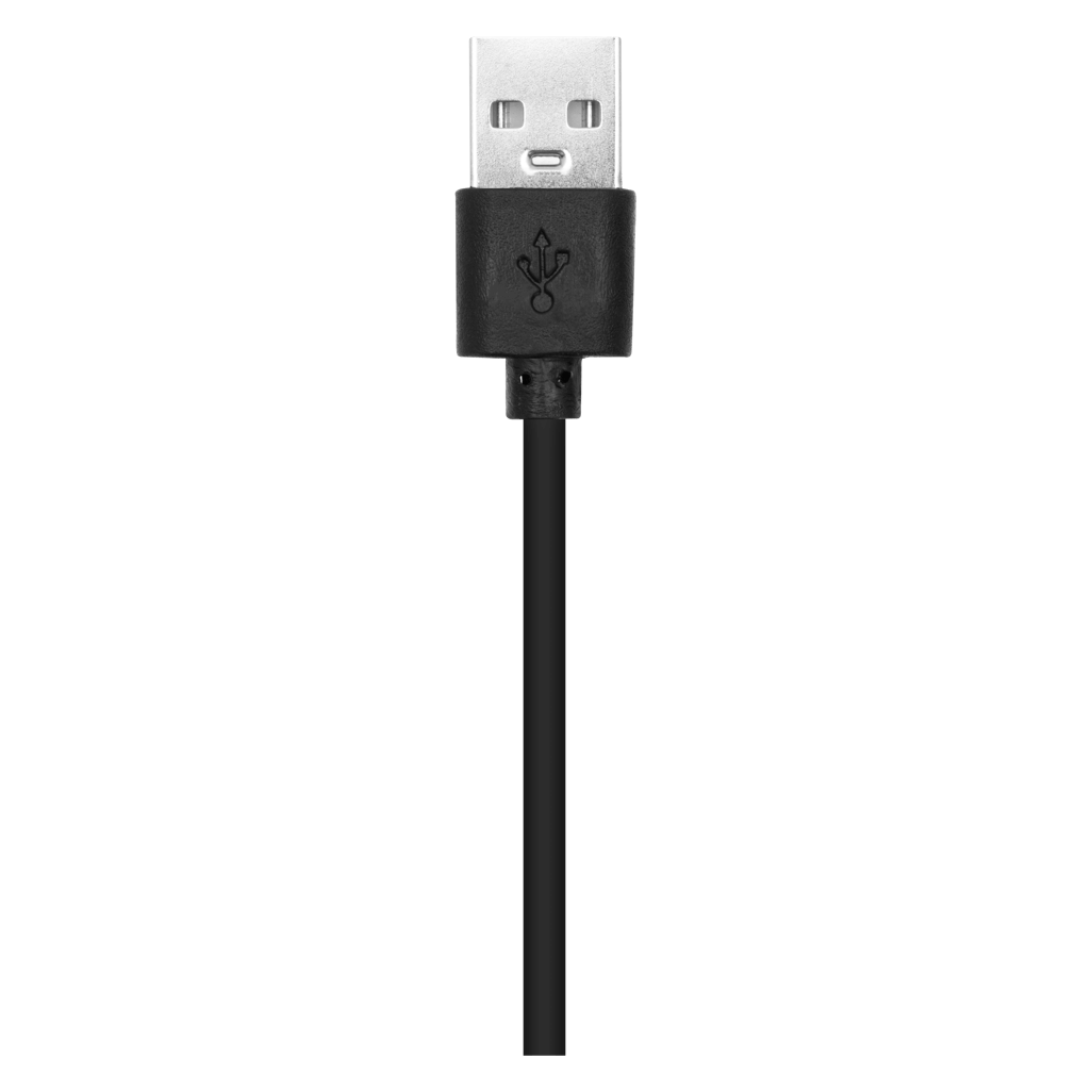 Black USB charging cable connector for electronic devices.