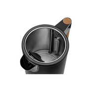 Top view of Boden Stark Anson 1.7l stainless steel kettle, showcasing the interior design and wooden accents.