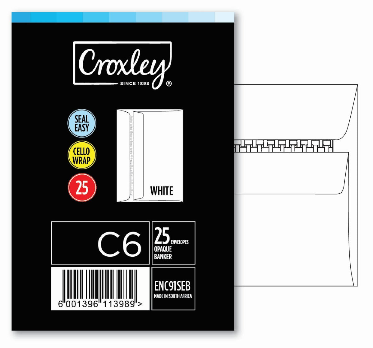 CROXLEY JD91SEB C6 White Seal Easi Envelopes - Cellowrapped 25's (Box of 20 Packets)