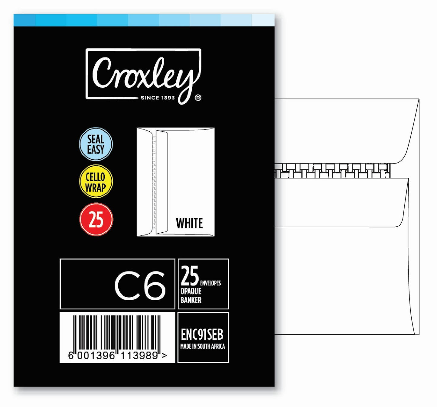 CROXLEY JD91SEB C6 White Seal Easi Envelopes - Cellowrapped 25's (Box of 20 Packets)