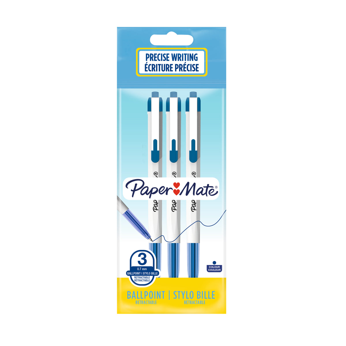 PAPER MATE 046 Retractable Ballpoint Pen 0.7mm Blue 3's