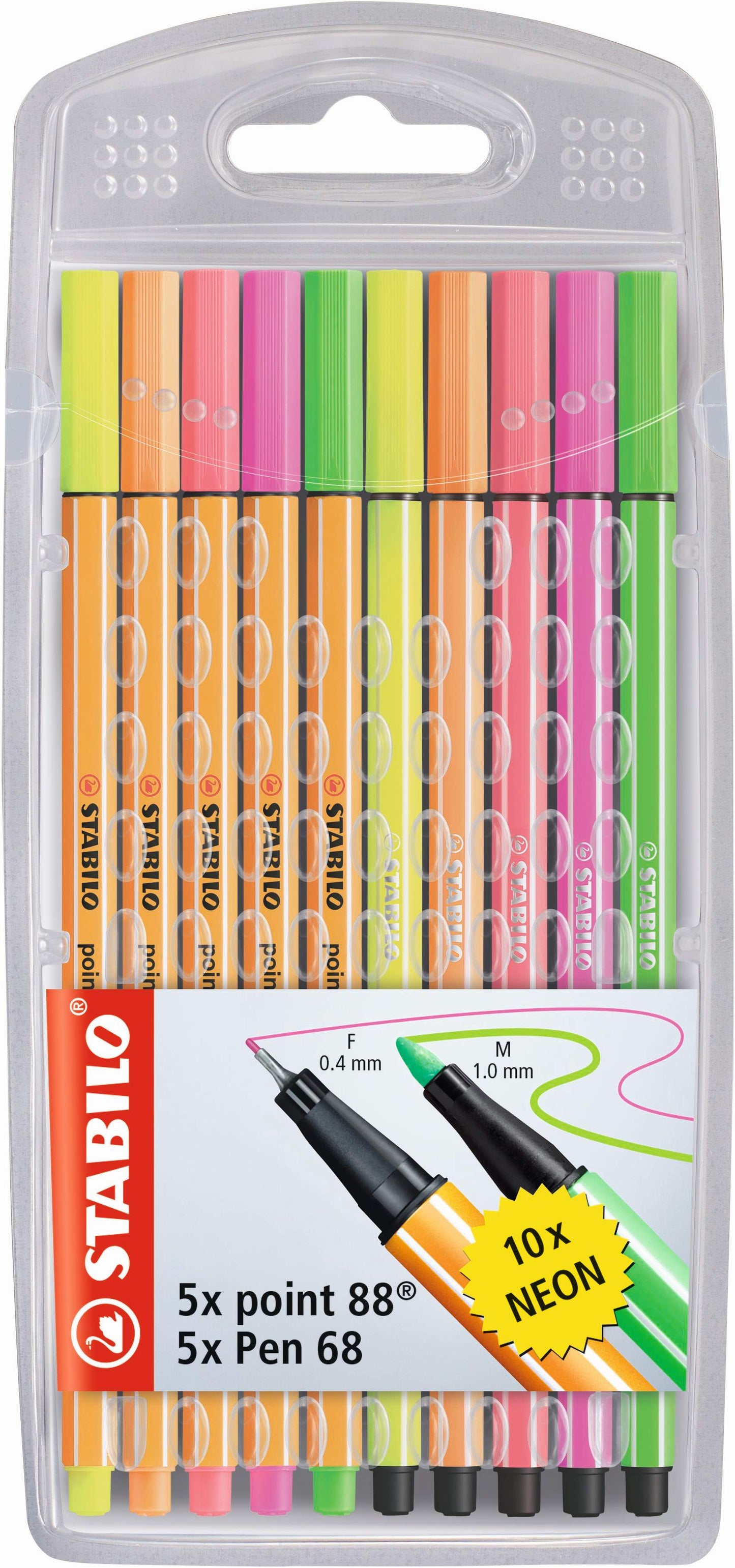 STABILO Point 88 Fineliner & Pen 68 Fibre-tip Ass Neon 10's