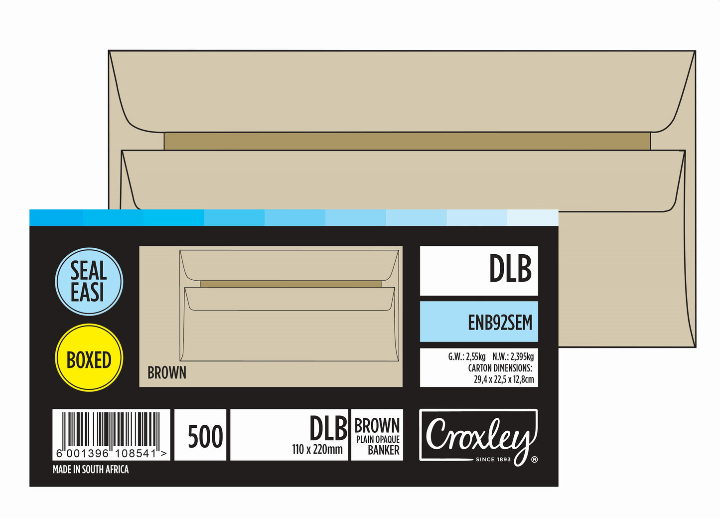 CROXLEY JD92SEM DLB (Banker) Brown Seal Easi Envelopes - Unbanded (Box of 500)