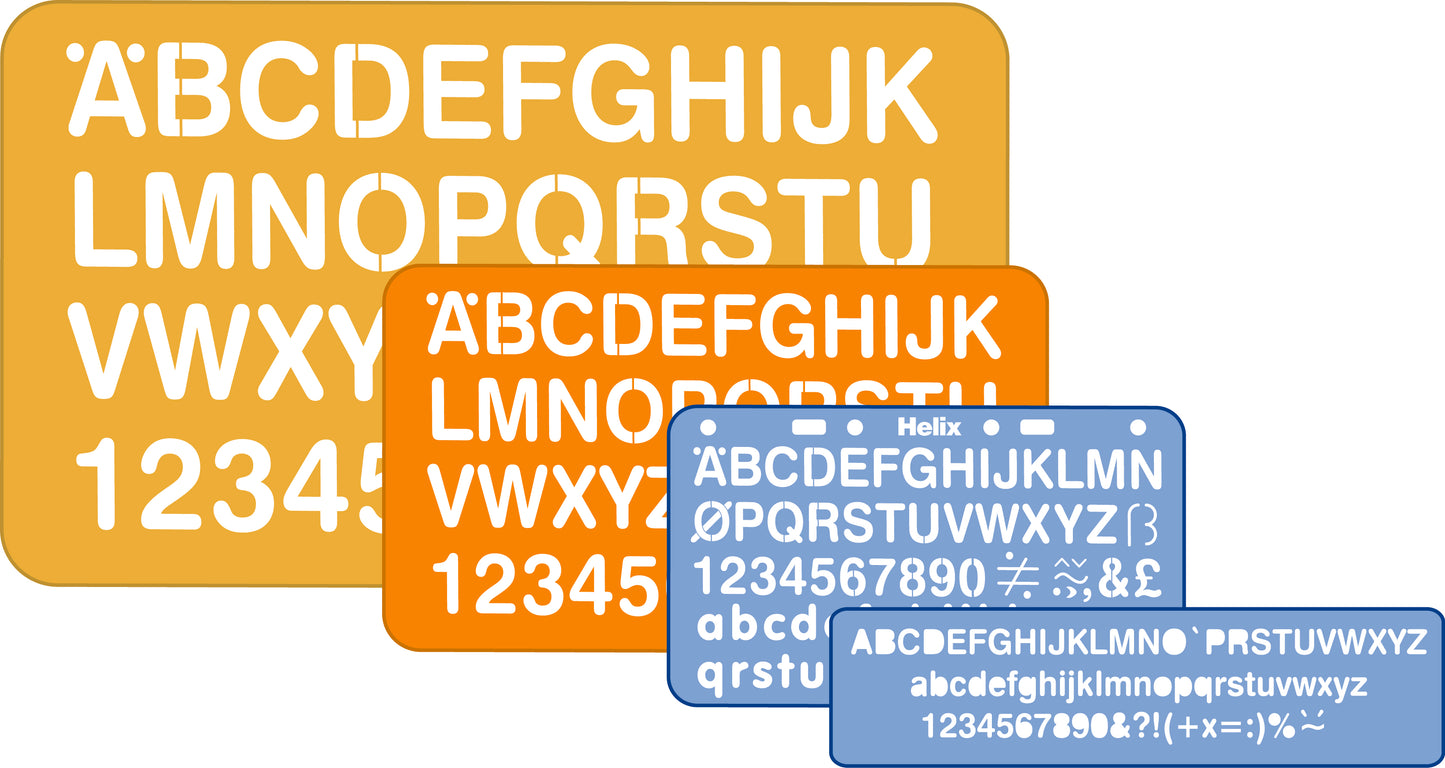 HELIX 5-30mm Lettering 4 Piece Stencil Set