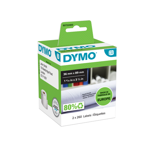 DYMO LabelWriter Labels - 36mmx89mm - Black on White - Box of 260