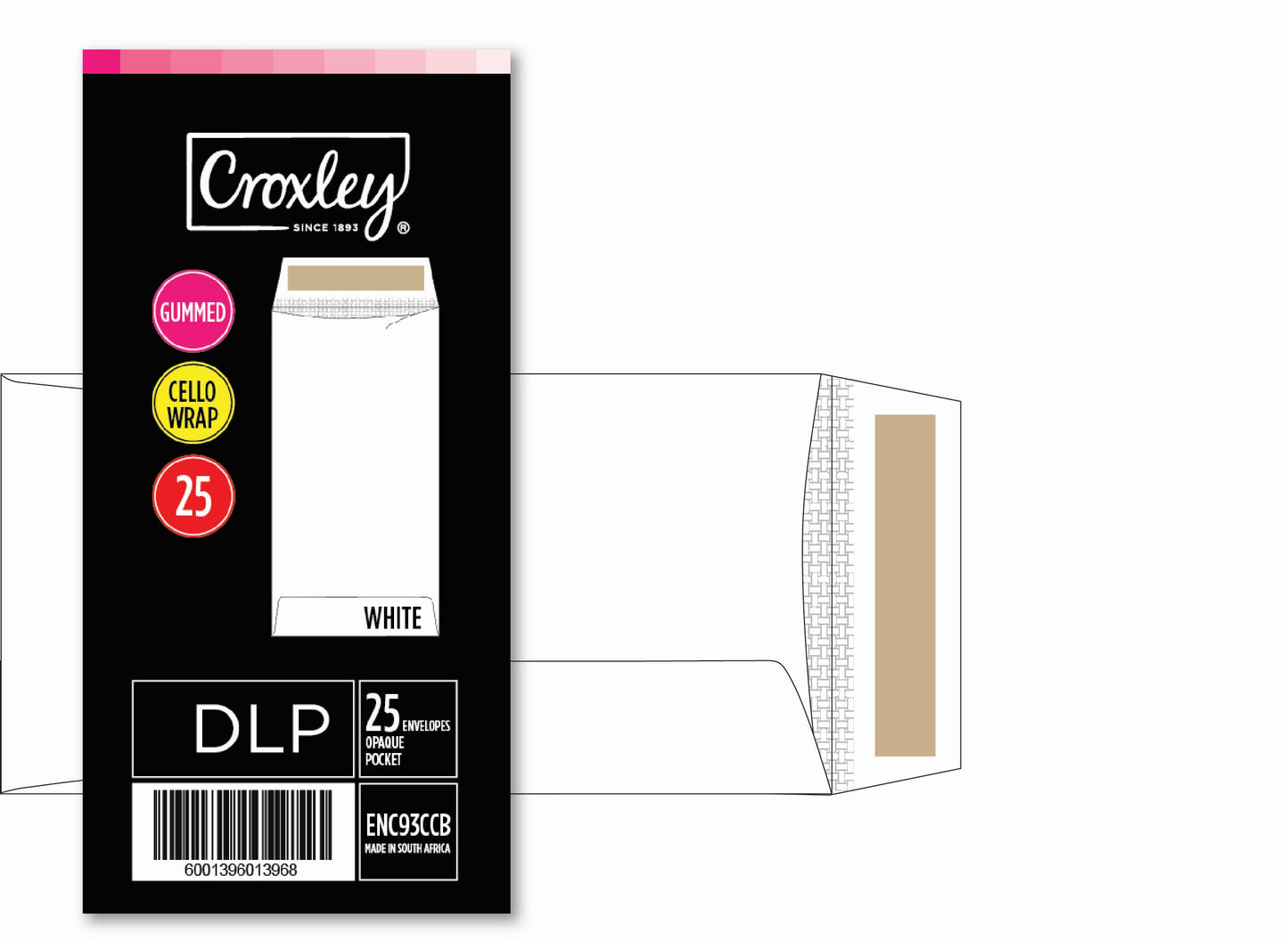 CROXLEY JD93CCBC DLP (Pocket) White Gummed Envelopes - Cellowrapped 25's (Box of 20 Packets)