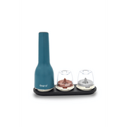 FINAMILL RECHARGEABLE grinder in Ocean Blue with transparent spice jars for versatile grinding.
