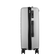 Travelwize Maple ABS 65cm silver spinner luggage with four wheels and side handle.